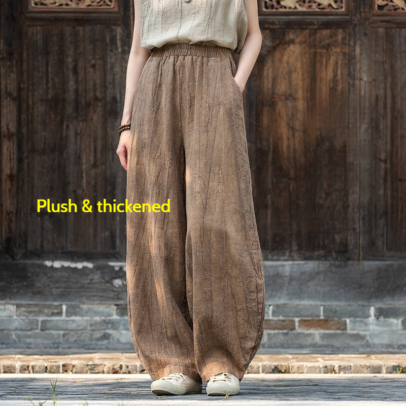 2025 New Ramie Tie-Dye Distressed Casual Pants – Women’s Linen Boho Meditation Harem Pants
