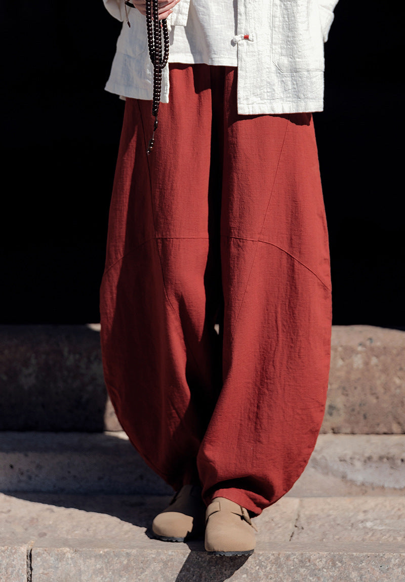 Ramie Sand-Washed Vintage Loose Bohemian Pants Women's Harem Pants – Cotton Linen Meditation Yoga Tai Chi Pants