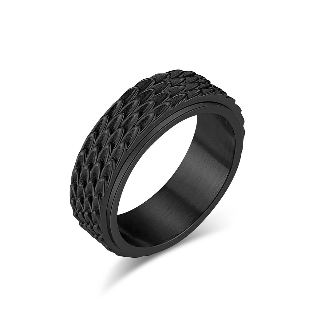 Vintage Dragon Scale Spinner Titanium Steel Ring Anxiety Relief Meditation Ring for Men Angel Feather Stainless Steel Finger Ring