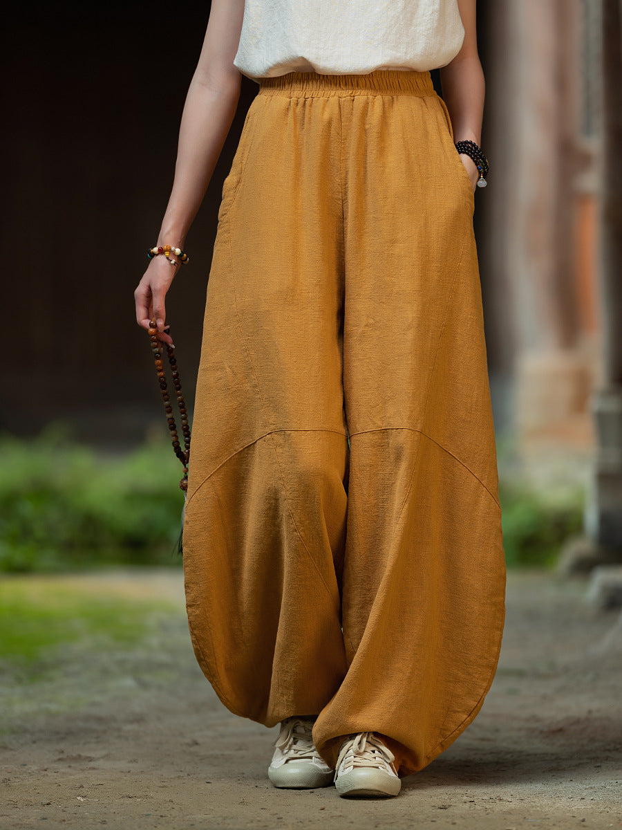 Ramie Sand-Washed Vintage Loose Bohemian Pants Women's Harem Pants – Cotton Linen Meditation Yoga Tai Chi Pants