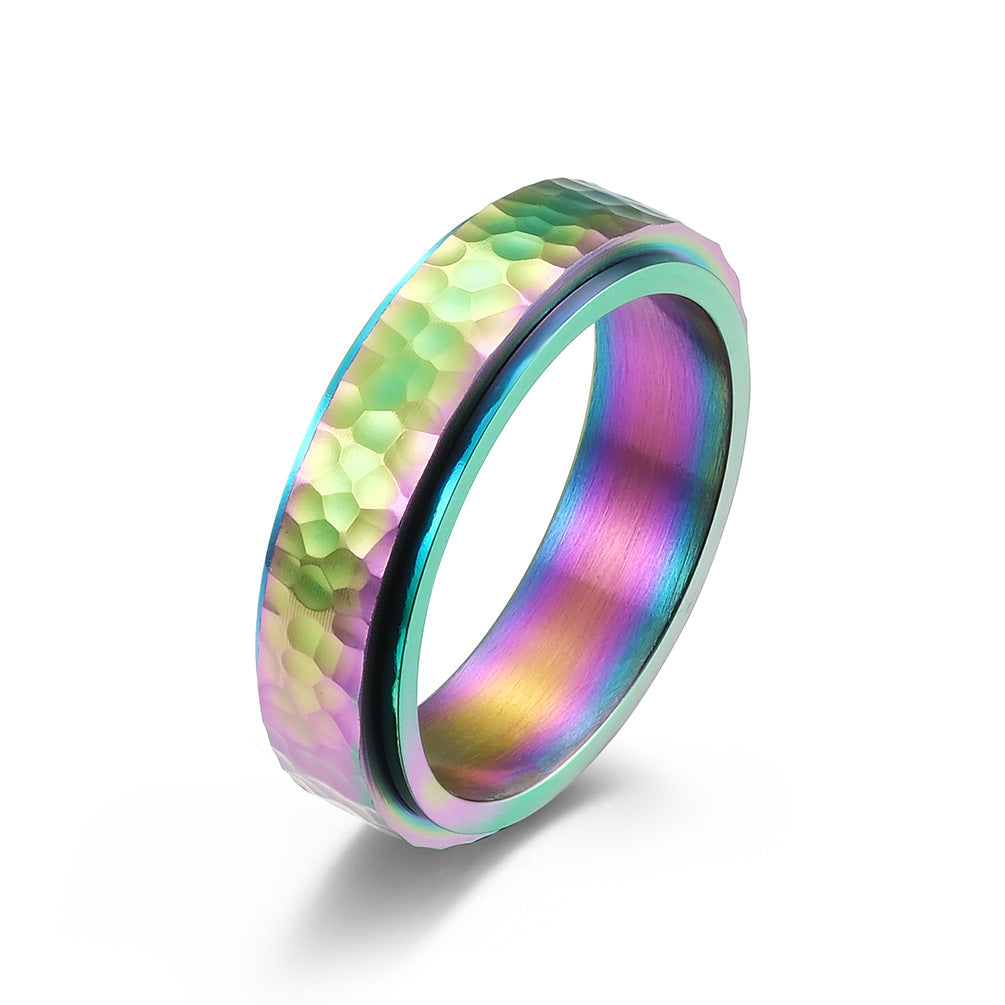 Moon Crater Titanium Spinning Meditation Ring – Hand-Forged Irregular Pattern – Anxiety Relief Jewelry (Unisex)