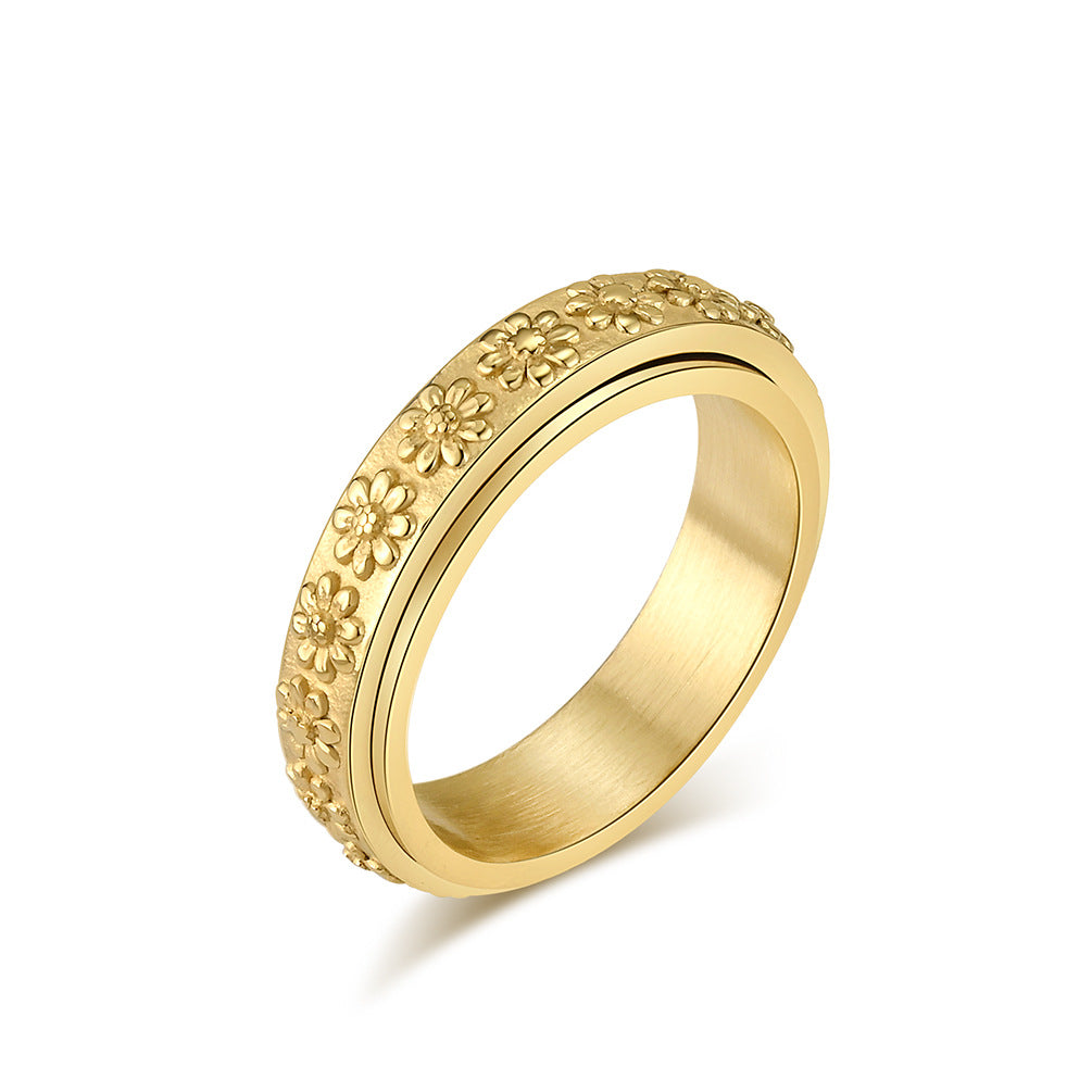 Daisy Spinner Ring, Titanium Steel Fidget Ring for Anxiety Relief - Sunflower Design Unisex Rotating Jewelry