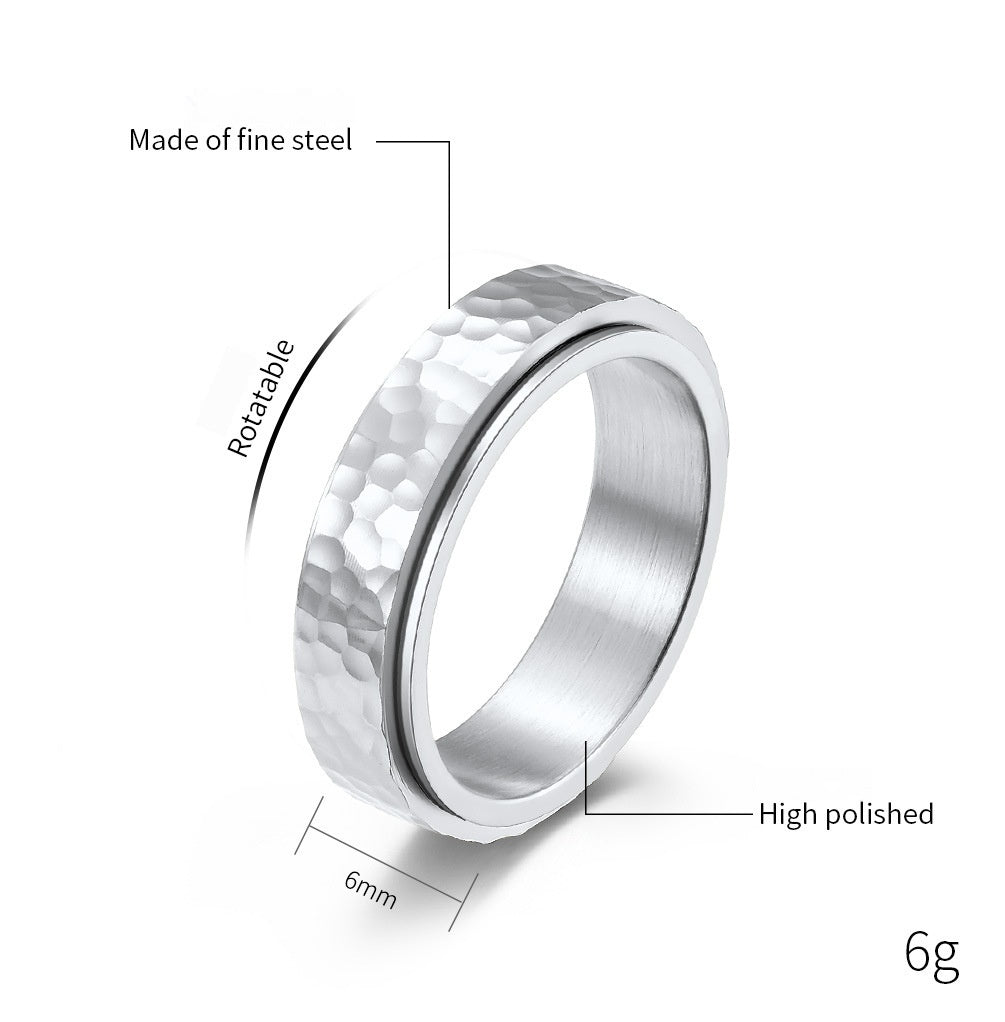 Moon Crater Titanium Spinning Meditation Ring – Hand-Forged Irregular Pattern – Anxiety Relief Jewelry (Unisex)