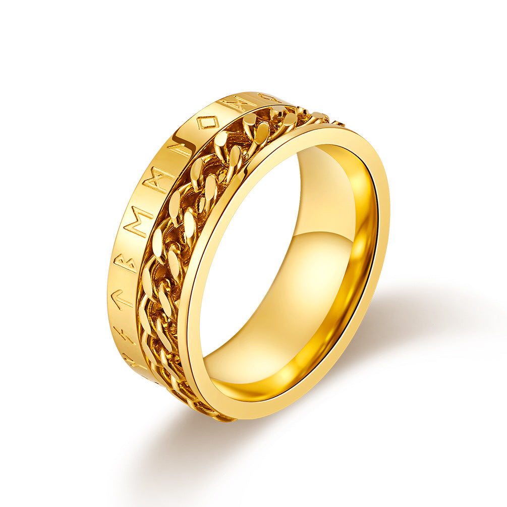 Viking Rune Spinner Ring for Anxiety Relief - Rotatable Titanium Steel Ring