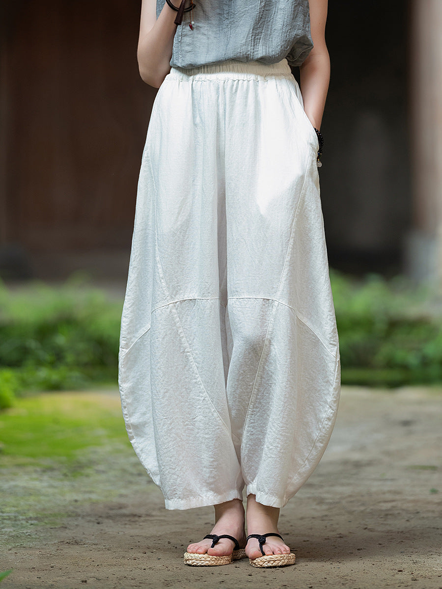 2025 Summer New Retro Zen Casual Pants Women – Linen & Tencel Washed High Waist Wide Leg Culottes for Meditation & Lounge