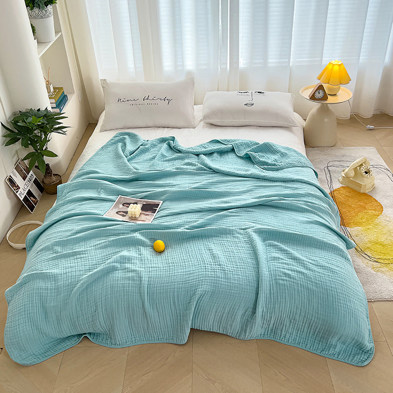 6-Layer Cotton Gauze Meditation Blanket - Baby-Safe 60S High-Density Bubble Weave, All-Season Yoga Throw