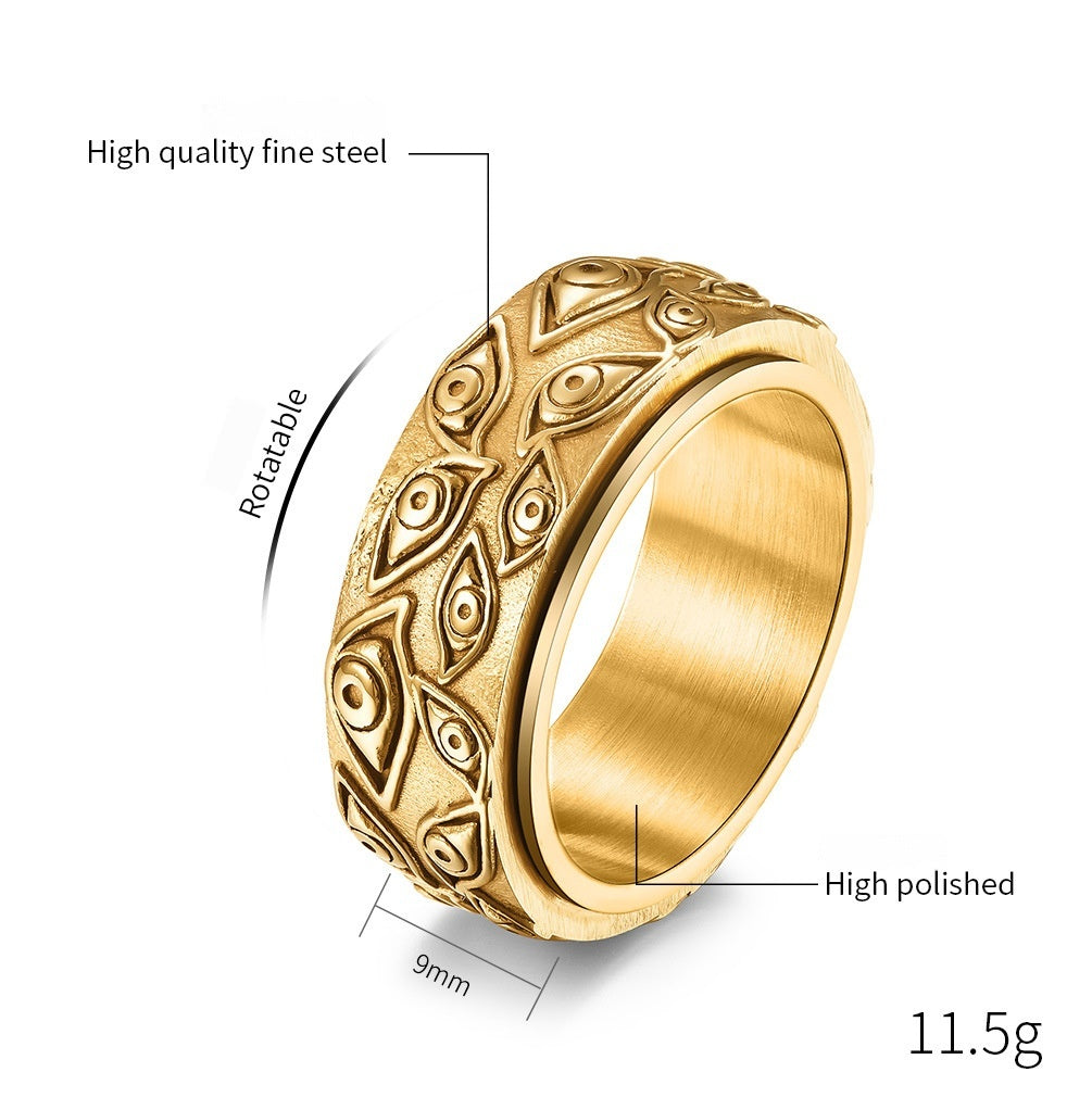 Evil Eye Titanium Steel Ring – Rotatable Anxiety Relief Ring for Men & Women, Vintage Stainless Steel Jewelry