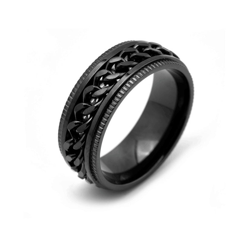 Rotatable Titanium Steel Chain Ring – Fashion Hip Hop Couple Rings, Mindful Meditation Stress Relief Ring