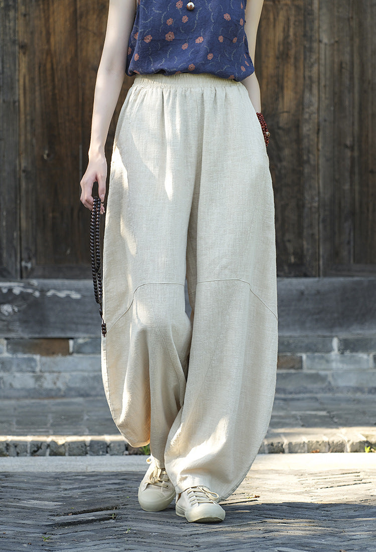 Ramie Sand-Washed Vintage Loose Bohemian Pants Women's Harem Pants – Cotton Linen Meditation Yoga Tai Chi Pants