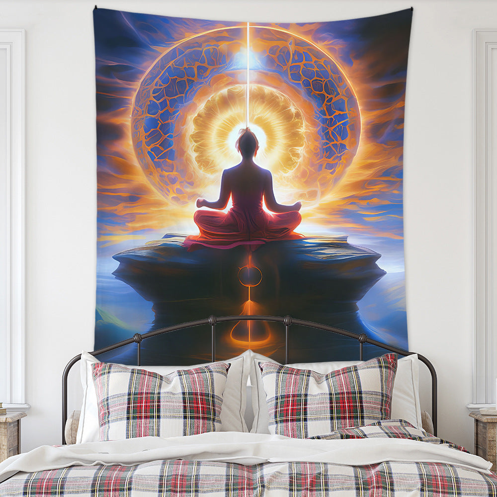 Meditation Bedroom Decor Buddha Shrine Background Digital Printed Peach Skin Tapestry Wall Hanging for Bedroom & Living Room