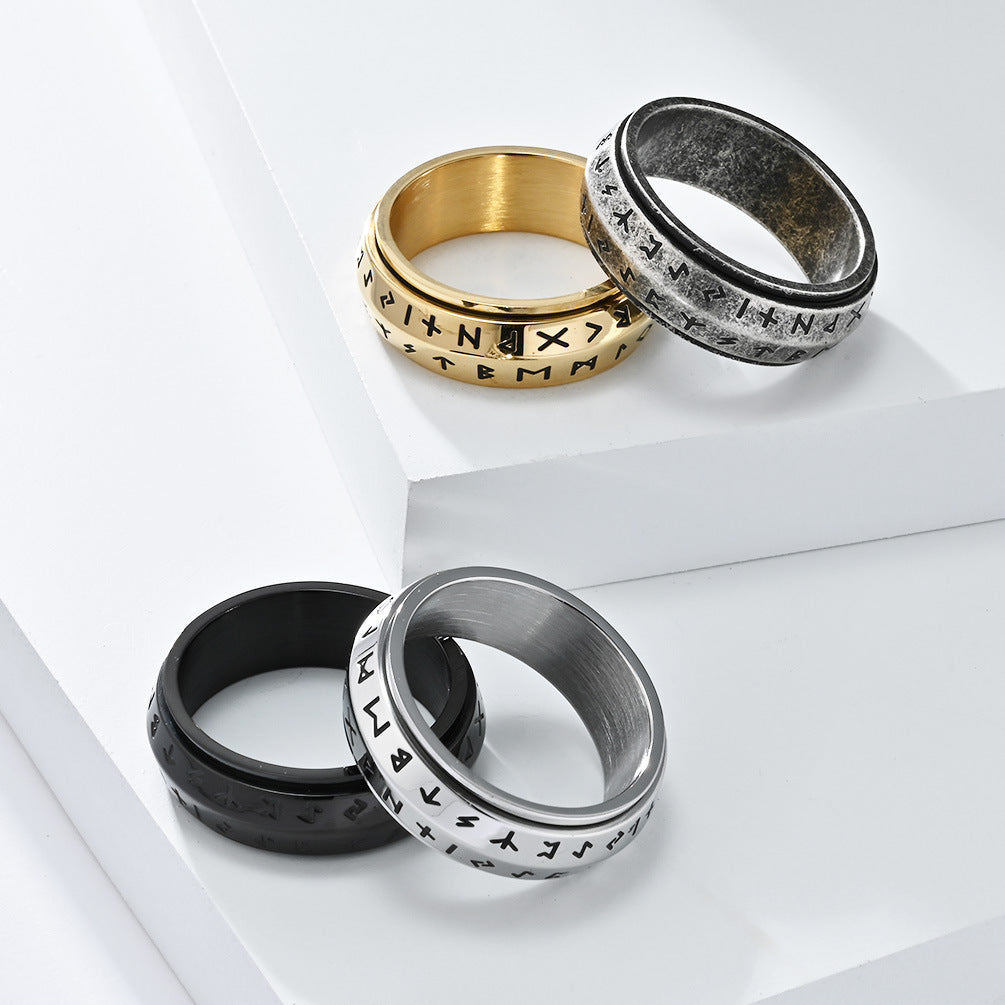 Nordic Viking Spinning Titanium Steel Ring – Men’s Meditation Jewelry for Stress Relief & Anxiety