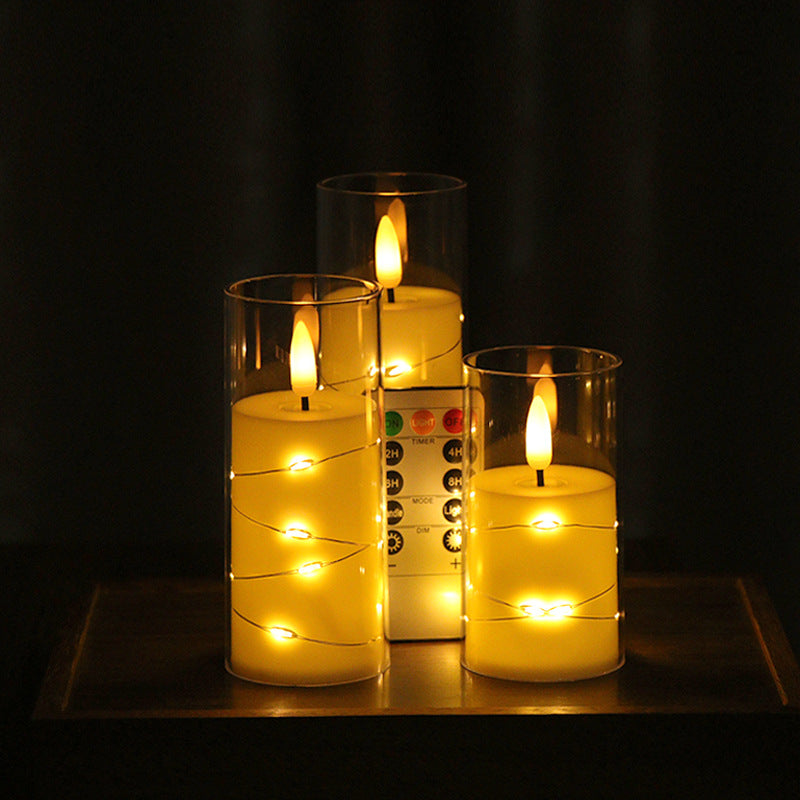 Copper Wire LED Flameless Candle Cup - Remote Control Christmas Party Lights, Meditation Mood Lighting, Restaurant Decor, Acrylic Cup Candles for Wedding