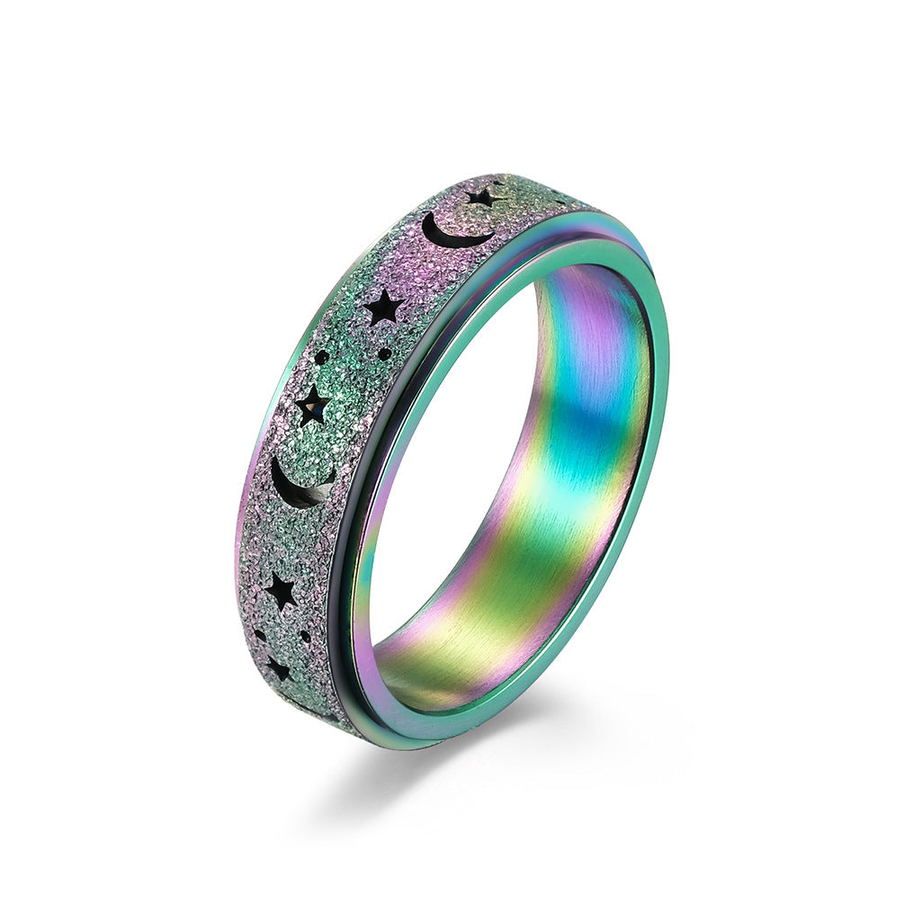 Matte Hollow Star Moon Stainless Steel Spinner Ring for Stress Relief Anxiety – Unisex Meditation Jewelry