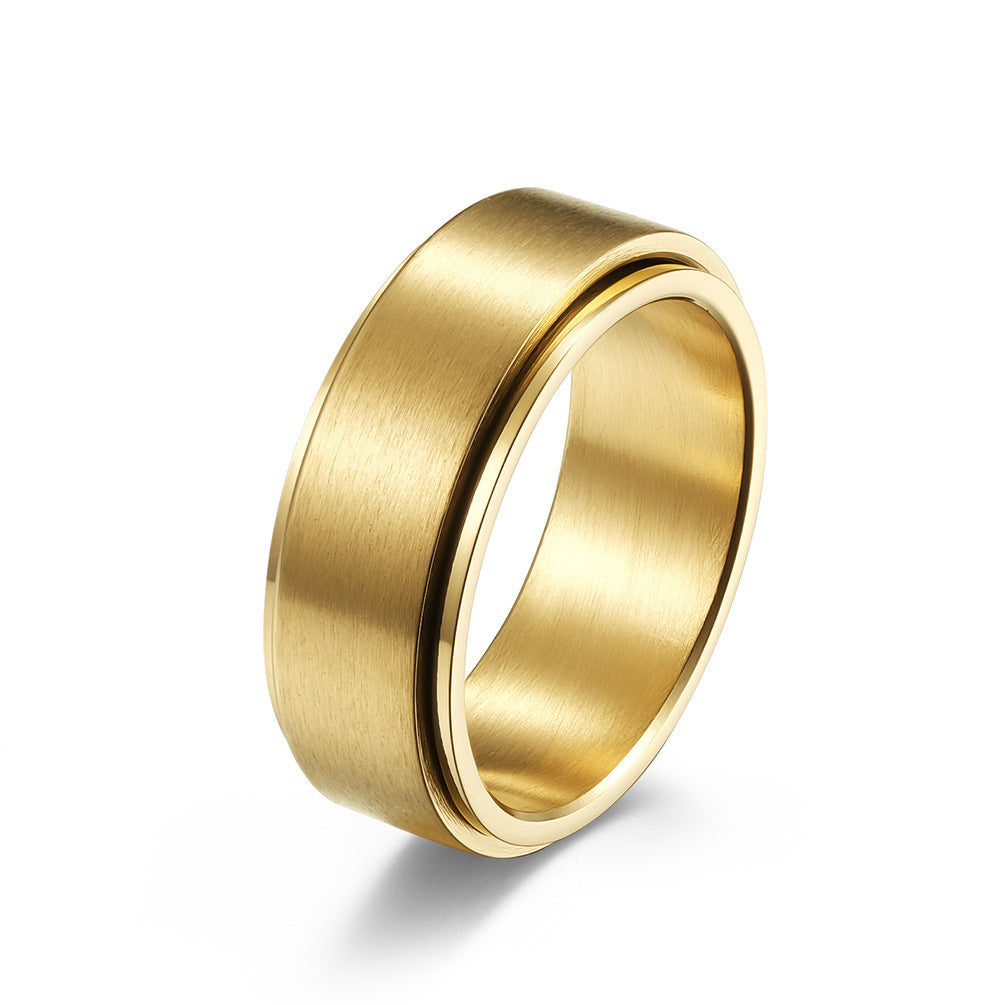 8MM Rotatable Anxiety Relief Titanium Steel Meditation Ring - Matte Brushed 18K Gold Plated Men's Jewelry