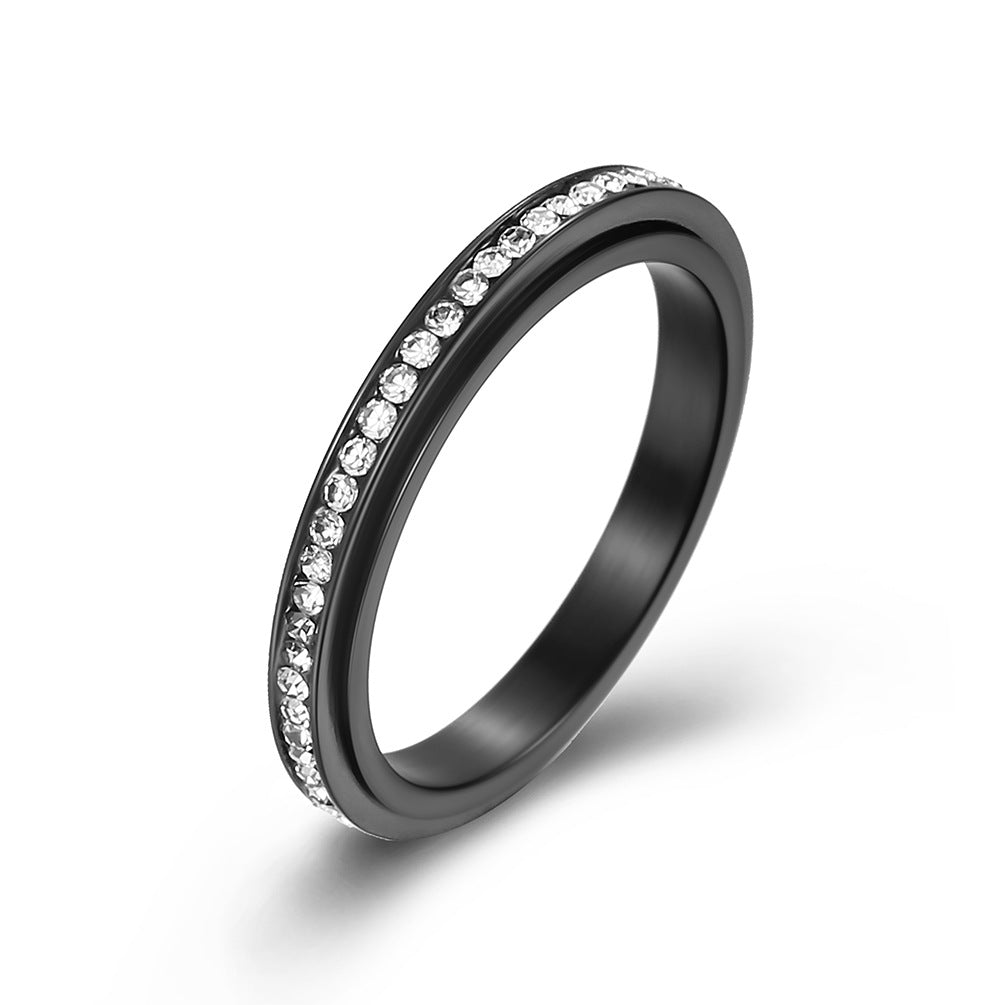 INS Minimalist 3mm Full Diamond Rotating Titanium Steel Meditation Anxiety Relief Ring, Stackable Elegant Stress-Relief Pinky Ring for Women