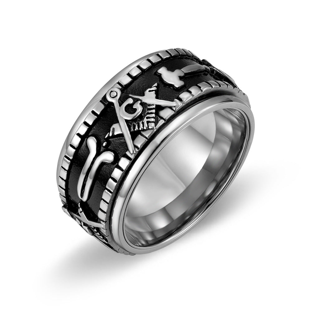 Rotatable Titanium Masonic Ring - Large Spinner Ring for Meditation, Stress Relief & Anxiety