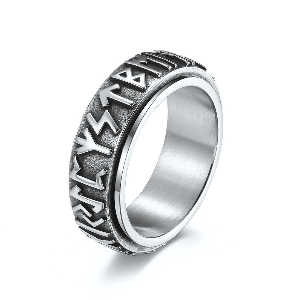 Nordic Viking Rune Spinning Ring – Stainless Steel Anxiety Relief Jewelry for Meditation, Unisex