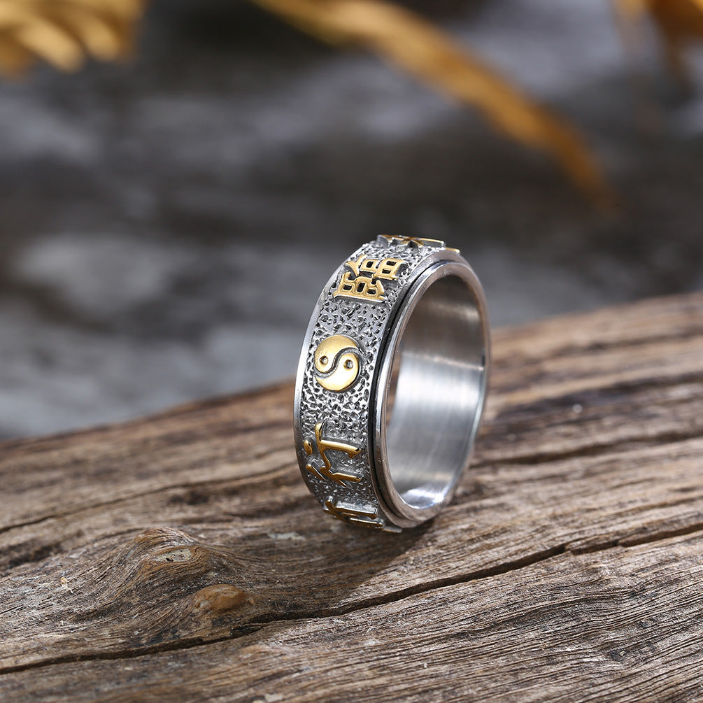 Chinese Taoist Nine Character Mantras Spinning Ring - Anxiety Relief Meditation Jewelry