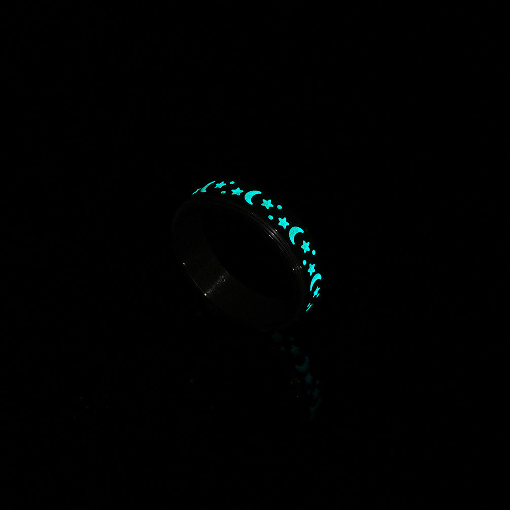 Star Moon Titanium Steel Rotatable Glow in the Dark Ring for Stress Relief Anxiety Reduction Unisex Meditation Ring