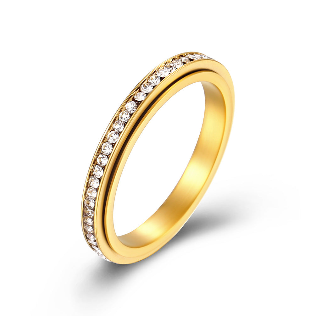 INS Minimalist 3mm Full Diamond Rotating Titanium Steel Meditation Anxiety Relief Ring, Stackable Elegant Stress-Relief Pinky Ring for Women