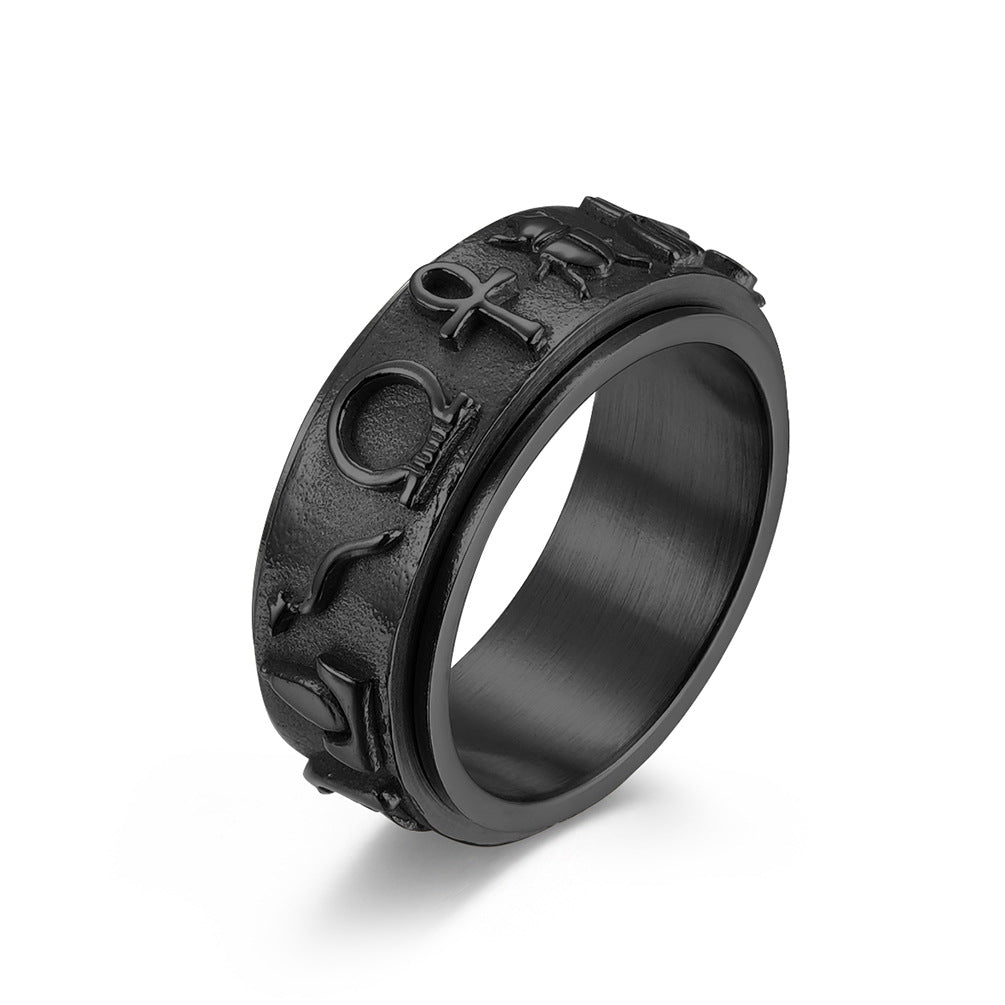 Ancient Egyptian Symbol Titanium Steel Spinning Meditation Ring - Anxiety Relief & Sleep Aid