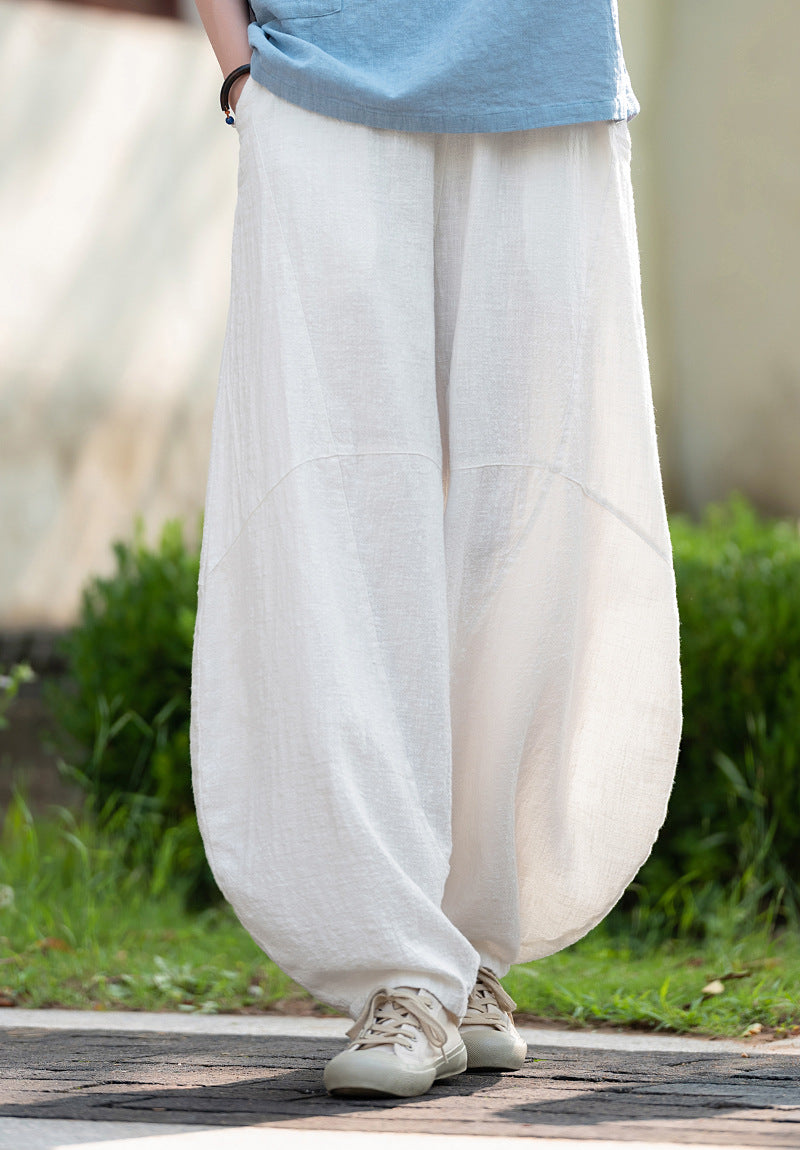 Ramie Sand-Washed Vintage Loose Bohemian Pants Women's Harem Pants – Cotton Linen Meditation Yoga Tai Chi Pants