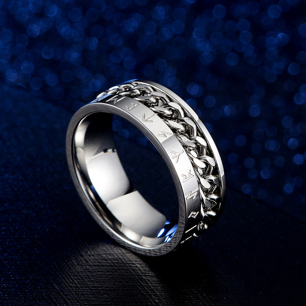 Viking Rune Spinner Ring for Anxiety Relief - Rotatable Titanium Steel Ring