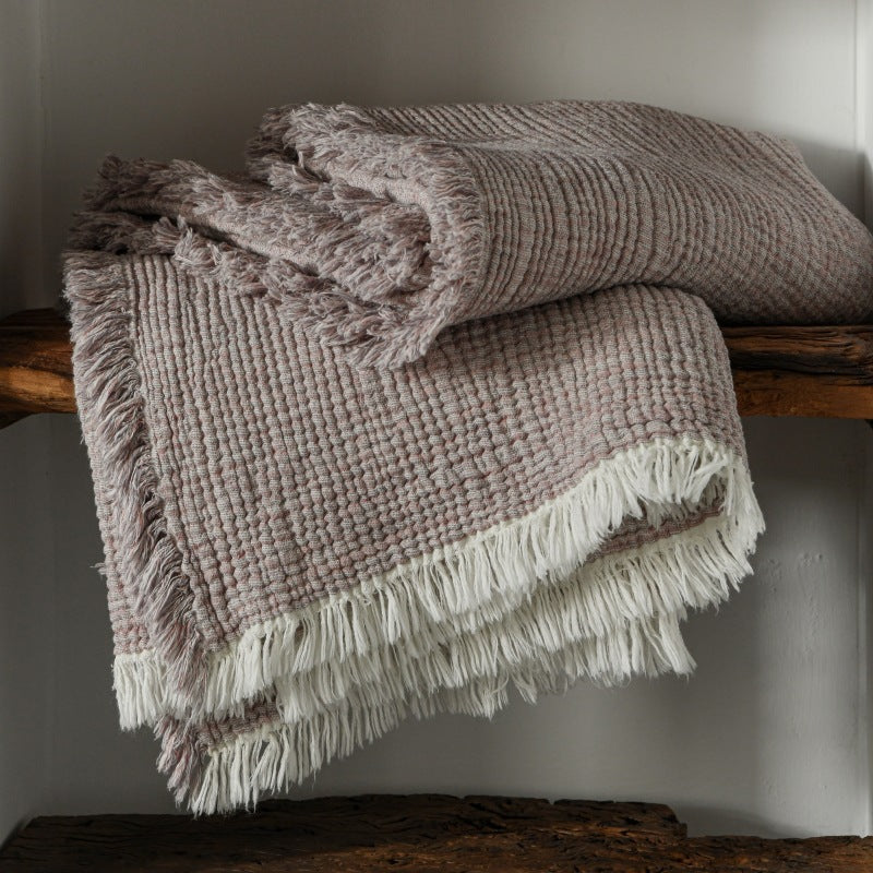 Meditation Yoga Blanket | Cotton Linen Fringe Throw Blanket | All-Season Use | Wabi-Sabi Style | Nap Sofa Blanket | 130*170cm/150*200cm