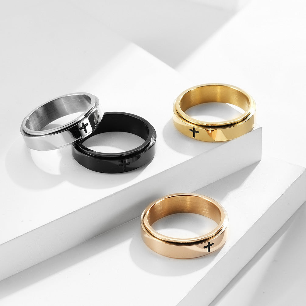 Spinnable Cross Meditation Ring for Anxiety Relief | Stainless Steel Stress Relief Jewelry | Unisex