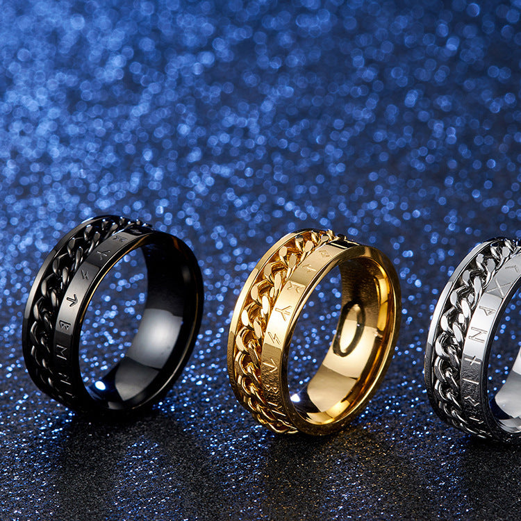 Viking Rune Spinner Ring for Anxiety Relief - Rotatable Titanium Steel Ring