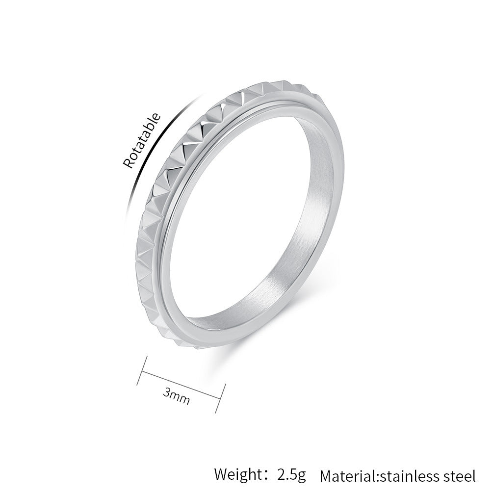 Diamond Grid Pyramid Spinning Meditation Ring | Unisex Stress Relief Jewelry | Stackable Ring
