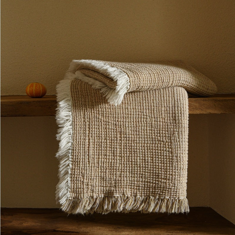 Meditation Yoga Blanket | Cotton Linen Fringe Throw Blanket | All-Season Use | Wabi-Sabi Style | Nap Sofa Blanket | 130*170cm/150*200cm