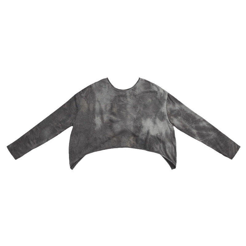 Tie-Dye Camouflage Long Sleeve Yoga Tops for Women, Short Cropped Sports Shirt with Back Cutout, Moisture-Wicking Workout Tee