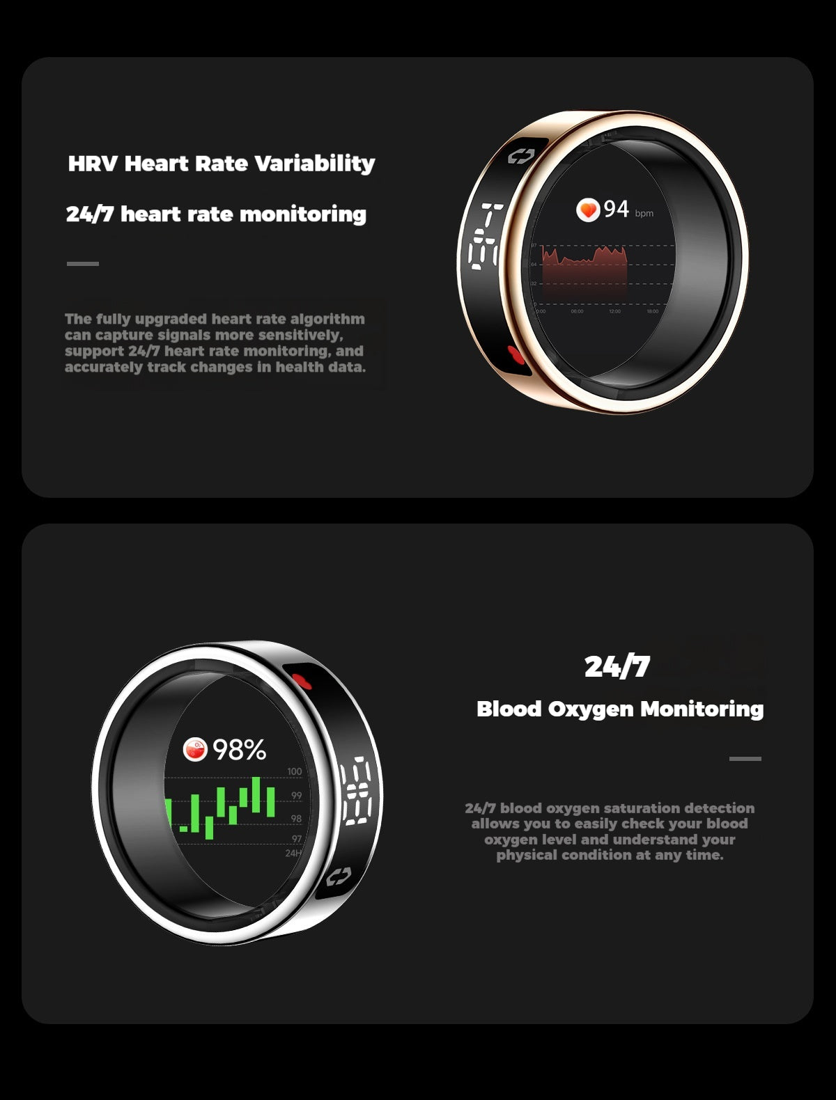 SY01 Smart Ring with Display – Health Monitor for Heart Rate, SpO2, Sleep Tracking, Gesture Control, Long Battery Life, IP68 Waterproof