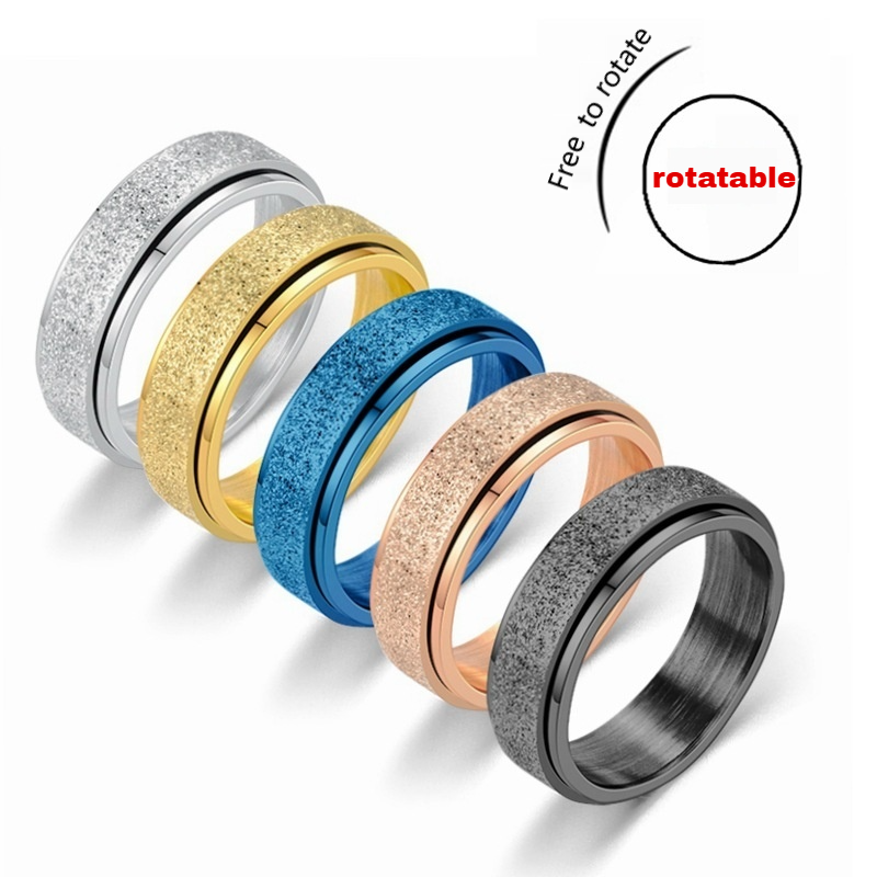 Matte Titanium Steel Rotatable Anxiety Relief Ring – Couple Fashion Jewelry (Black/Gold/Silver/Rainbow/Rose Gold/Blue)