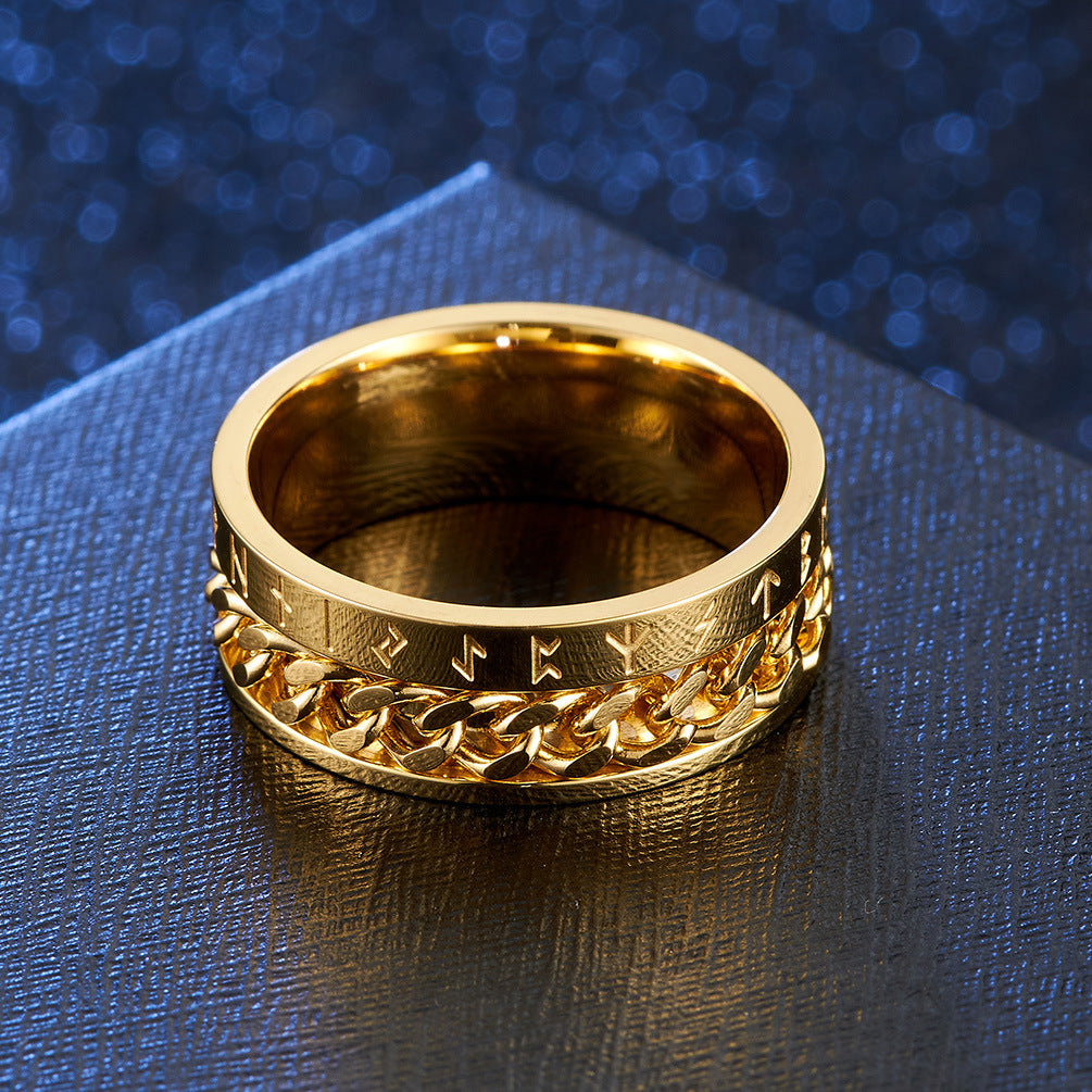 Viking Rune Spinner Ring for Anxiety Relief - Rotatable Titanium Steel Ring