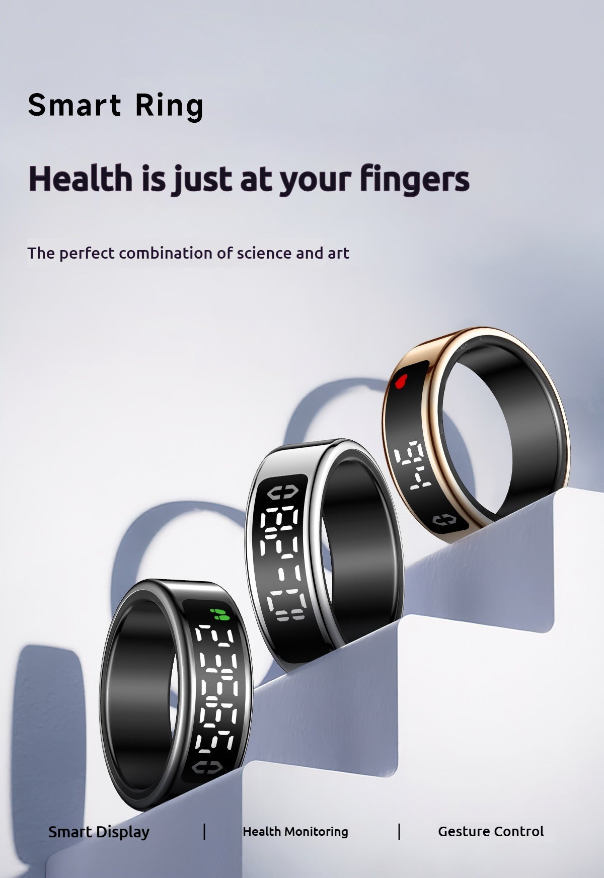 SY01 Smart Ring with Display – Health Monitor for Heart Rate, SpO2, Sleep Tracking, Gesture Control, Long Battery Life, IP68 Waterproof