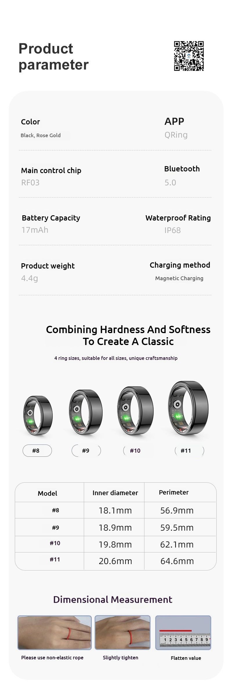 R02 Smart Ring – Waterproof Blood Oxygen Monitor, Sleep Tracker, Heart Rate Monitor, Fitness & Photo Smart Ring (Black/Gold, Multiple Sizes)