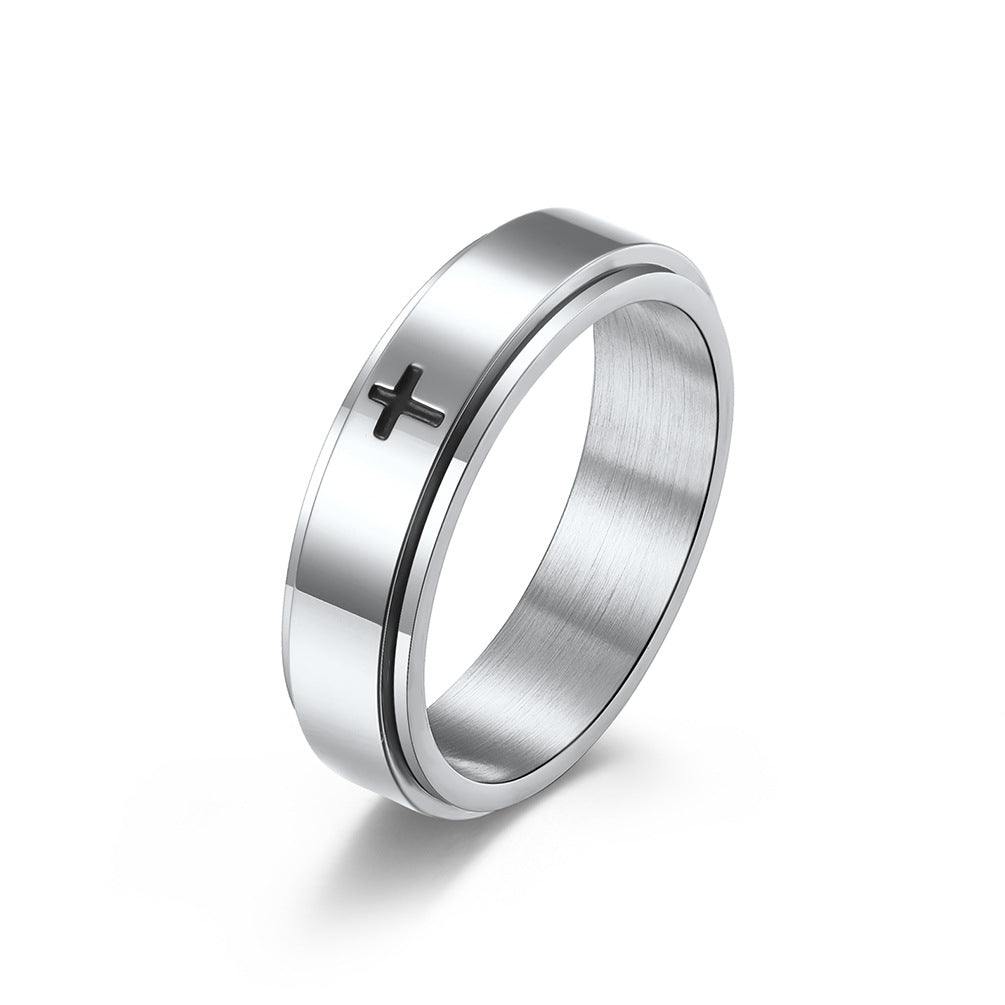 Spinnable Cross Meditation Ring for Anxiety Relief | Stainless Steel Stress Relief Jewelry | Unisex