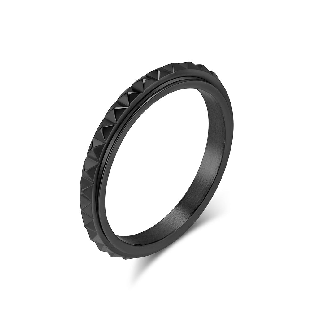 Diamond Grid Pyramid Spinning Meditation Ring | Unisex Stress Relief Jewelry | Stackable Ring
