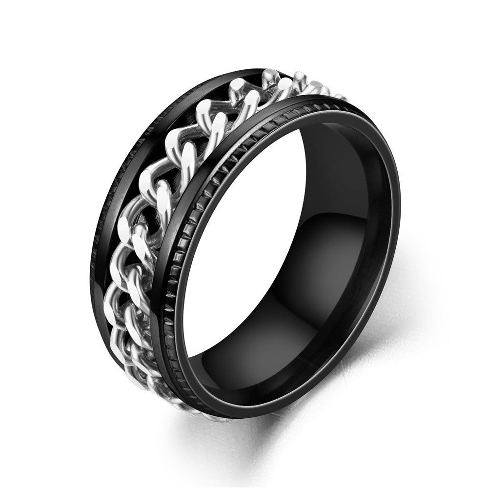 Rotatable Titanium Steel Chain Ring – Fashion Hip Hop Couple Rings, Mindful Meditation Stress Relief Ring
