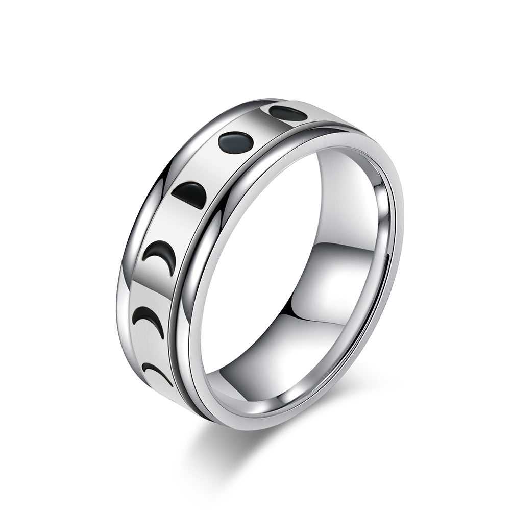 Anxiety Relief Rotating Solar Eclipse Titanium Steel Meditation Ring – Stainless Steel Stress Relief Jewelry (Unisex)