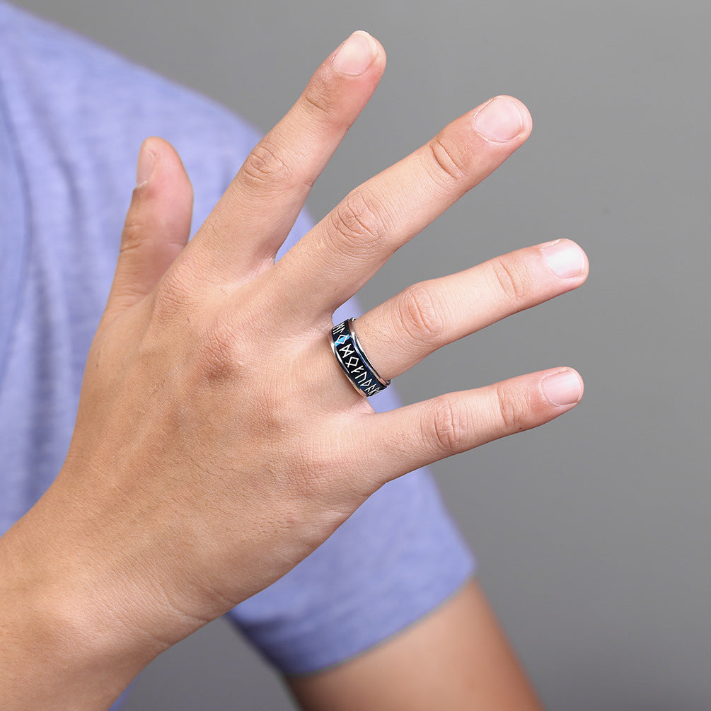 Nordic Viking Rune Spinning Meditation Ring – Glow in The Dark Minimalist Ring (Unisex)