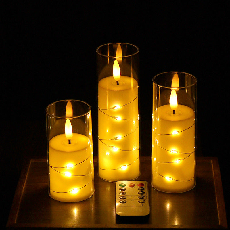 Copper Wire LED Flameless Candle Cup - Remote Control Christmas Party Lights, Meditation Mood Lighting, Restaurant Decor, Acrylic Cup Candles for Wedding