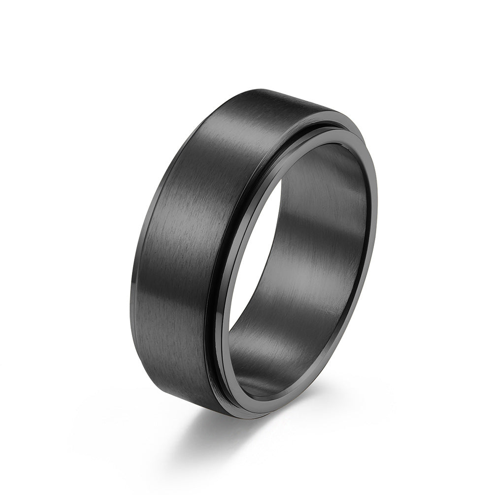 8MM Rotatable Anxiety Relief Titanium Steel Meditation Ring - Matte Brushed 18K Gold Plated Men's Jewelry