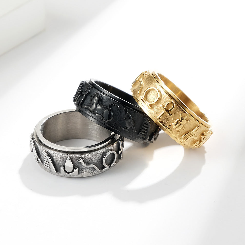 Ancient Egyptian Symbol Titanium Steel Spinning Meditation Ring - Anxiety Relief & Sleep Aid