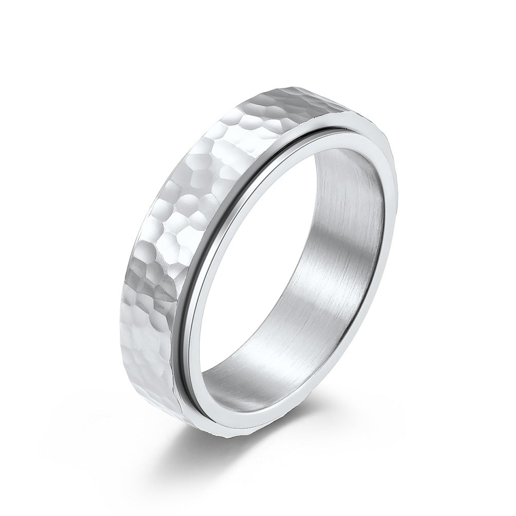 Moon Crater Titanium Spinning Meditation Ring – Hand-Forged Irregular Pattern – Anxiety Relief Jewelry (Unisex)