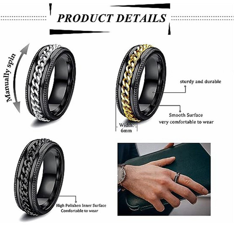 Rotatable Titanium Steel Chain Ring – Fashion Hip Hop Couple Rings, Mindful Meditation Stress Relief Ring