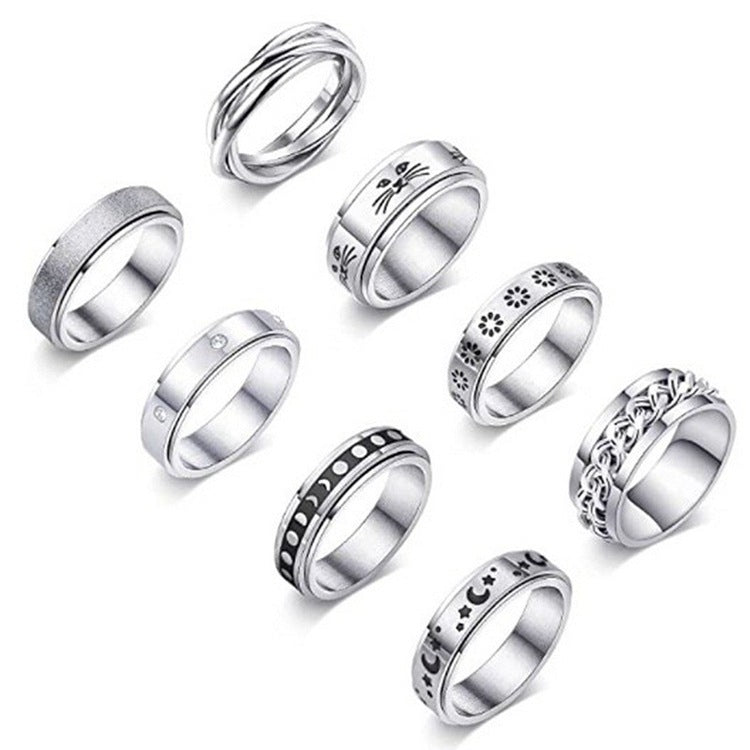 Titanium Steel Geometric Rings - Trendy Euro & Korean Minimalist Style (Black/Gold/Rainbow/Silver/Rose Gold)