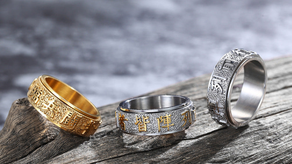 Chinese Taoist Nine Character Mantras Spinning Ring - Anxiety Relief Meditation Jewelry
